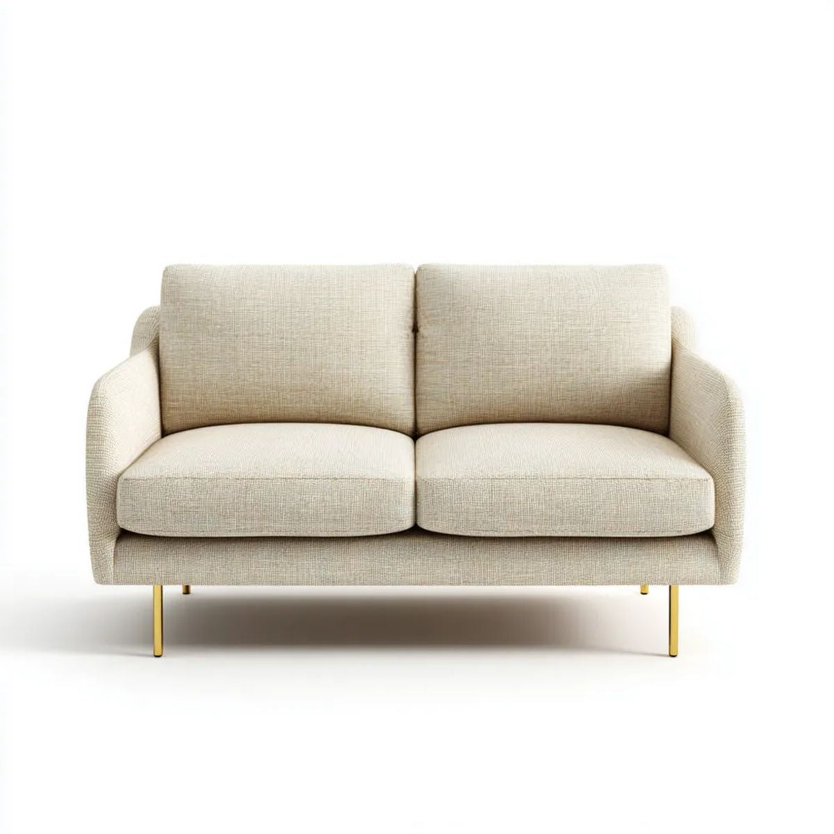 Dwuosobowa sofa beżowa z tapicerką poliestrową i stalowymi nogami 160 x 85 x 85 cm