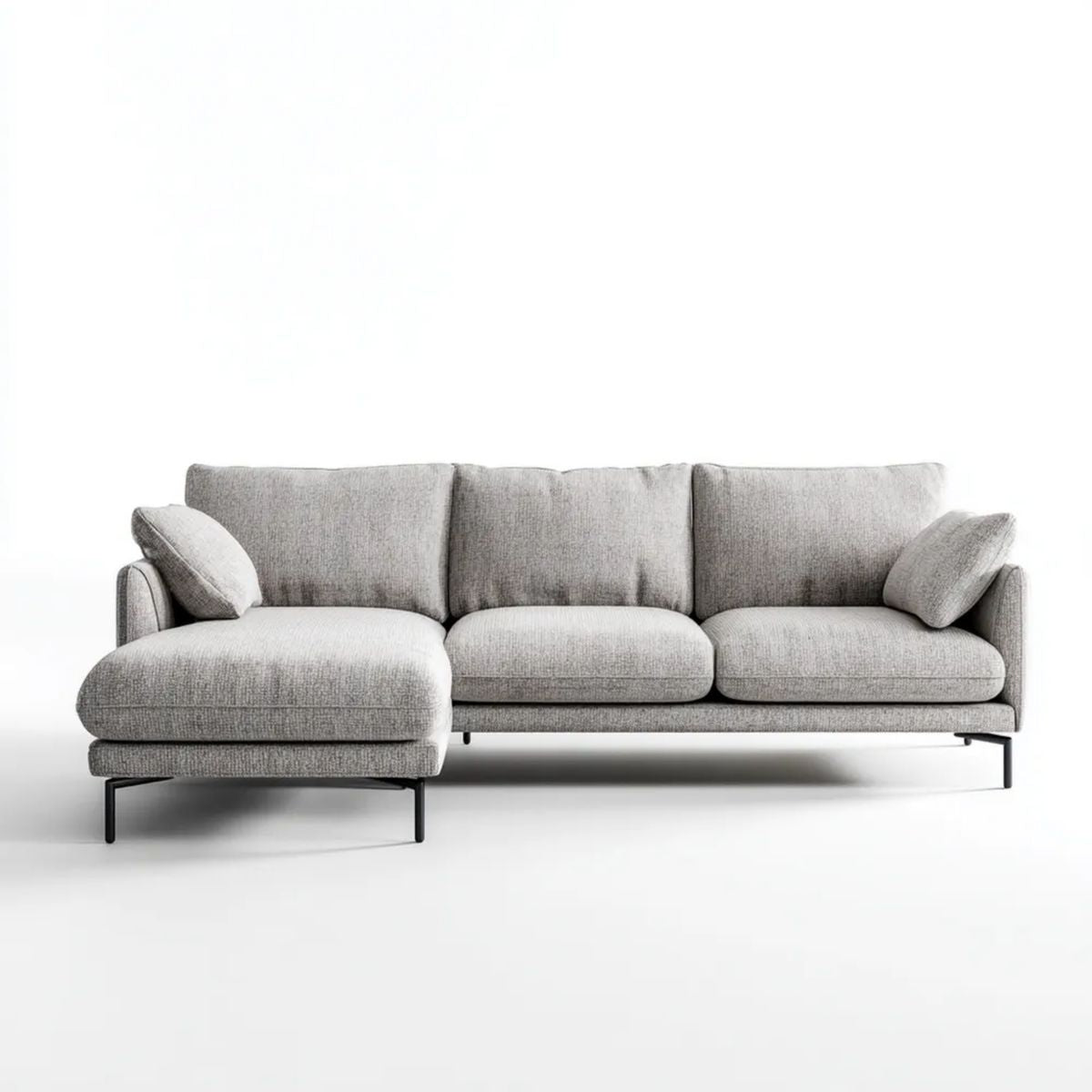 Szara sofa narożna z lewym szezlongiem, tkanina, 280 x 160 x 85 cm