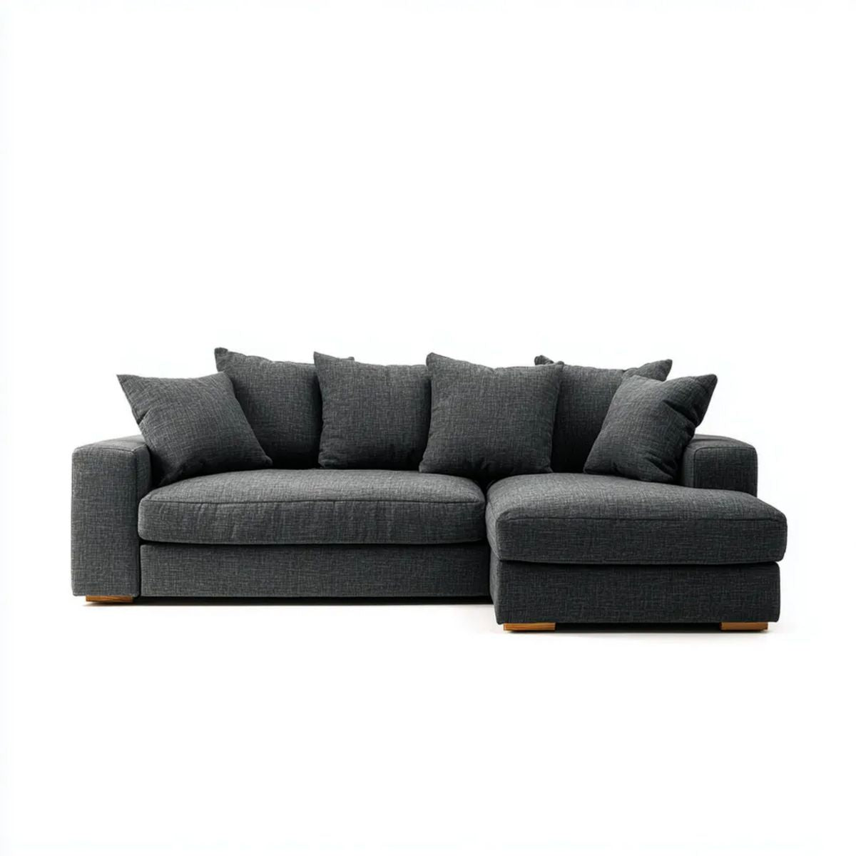 Grafitowa sofa narożna w kształcie L z prawostronnym szezlongiem i tapicerką poliestrową, 260 × 160 × 85 cm