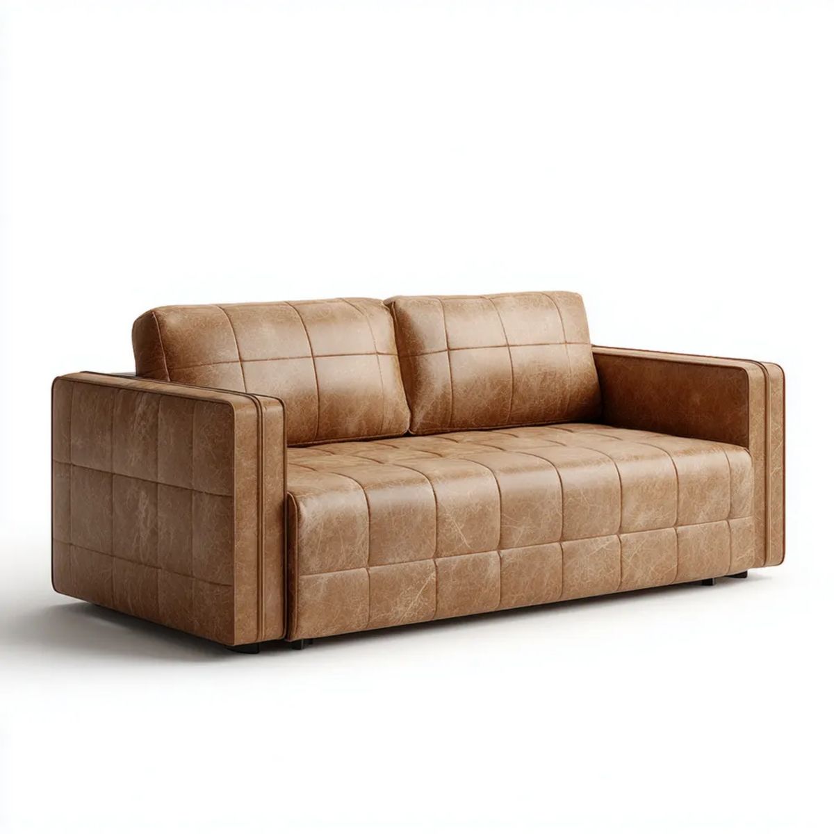 Dwuosobowa sofa brązowa ze skórzaną tapicerką, 180 × 90 × 85 cm
