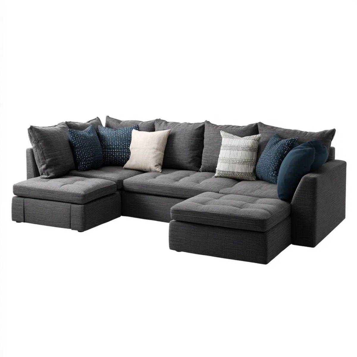 Grafitowa 5-osobowa sofa modułowa w kształcie U z tapicerką poliestrową, 330 x 210 x 85 cm