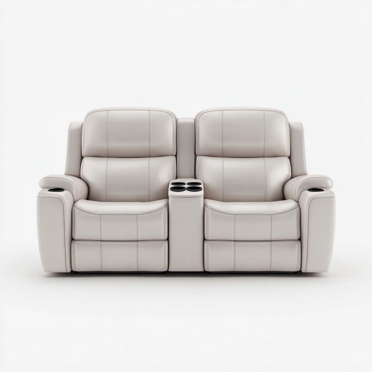 Dwuosobowa sofa kinowa z funkcją relaksu, tapicerką PU i 6 uchwytami na napoje, jasnoszara, 170 x 95 x 102 cm