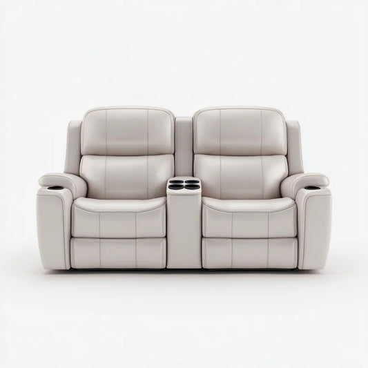 Dwuosobowa sofa kinowa z funkcją relaksu, tapicerką PU i 6 uchwytami na napoje, jasnoszara, 170 x 95 x 102 cm