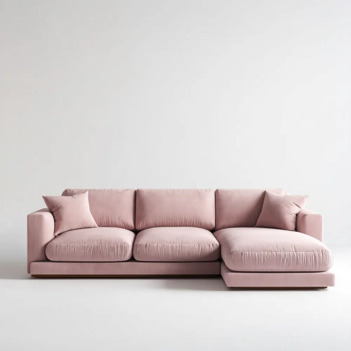 Prawostronna sofa narożna z szezlongiem, różowa, tapicerka poliestrowa, 280 × 160 × 85 cm