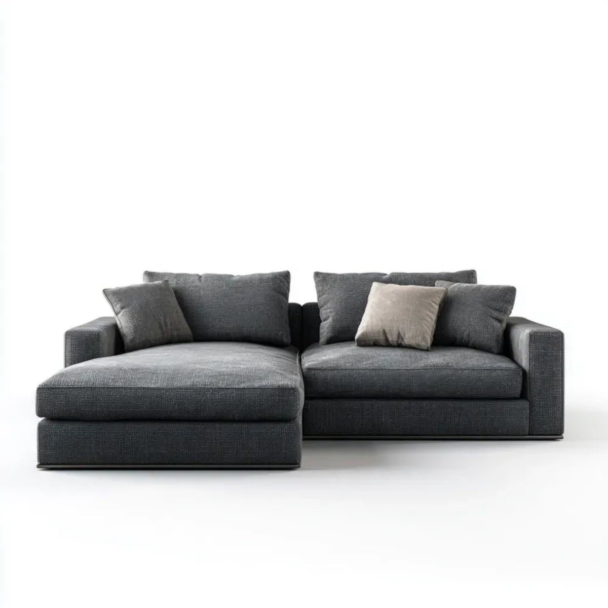 Grafitowa sofa narożna z lewym szezlongiem, tapicerka poliestrowa, 280 × 95 × 85 cm