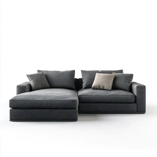 Grafitowa sofa narożna z lewym szezlongiem, tapicerka poliestrowa, 280 × 95 × 85 cm