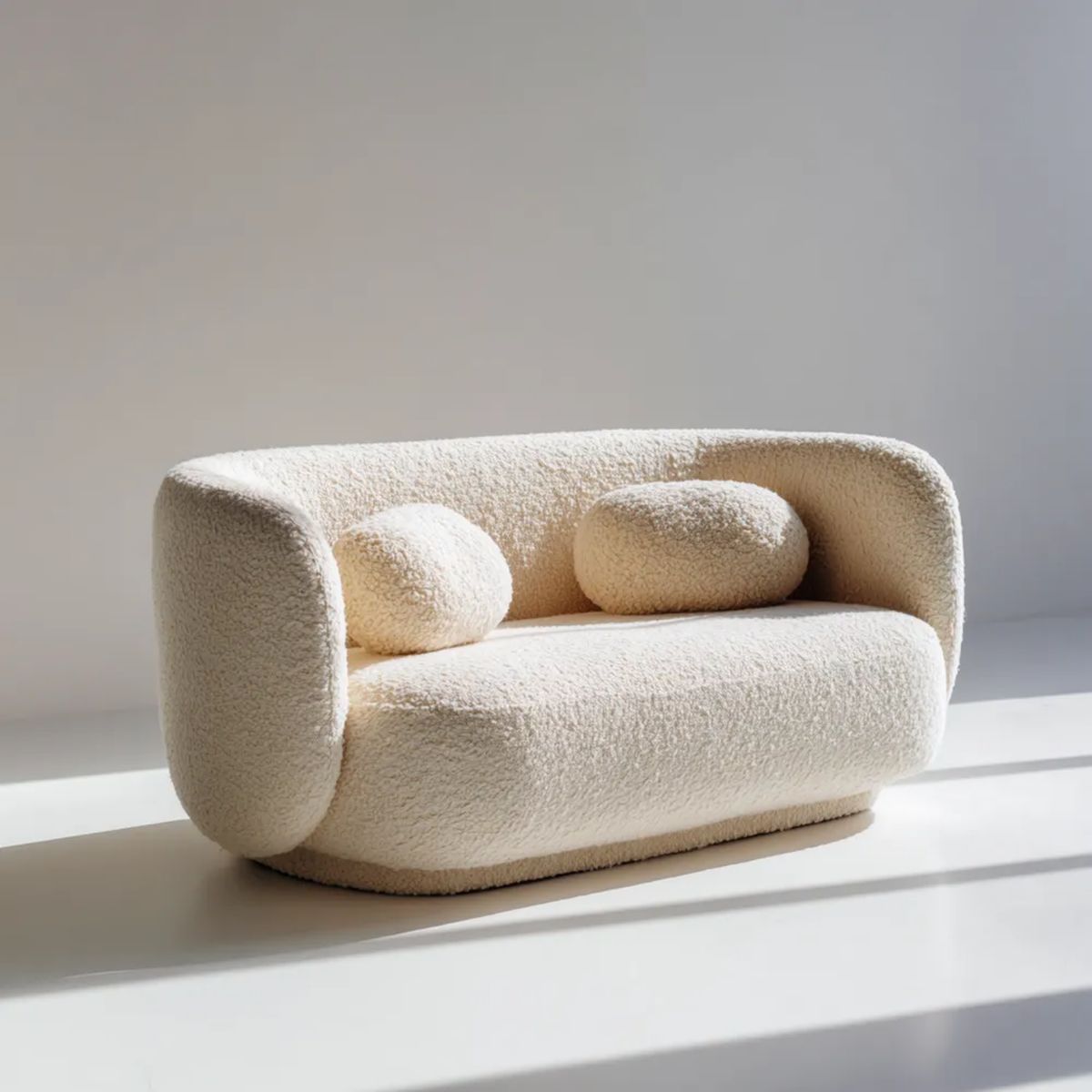 Kremowa sofa dwuosobowa z tkaniną bouclé 160 x 90 x 75 cm