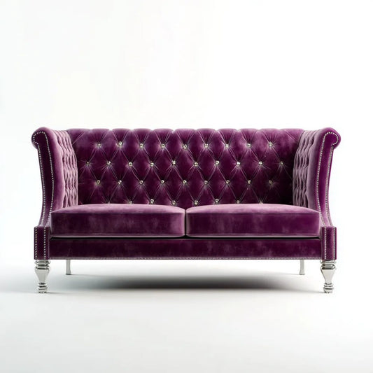 Dwuosobowa sofa Chesterfield z aksamitu, śliwkowo-srebrna, 170 × 90 × 105 cm