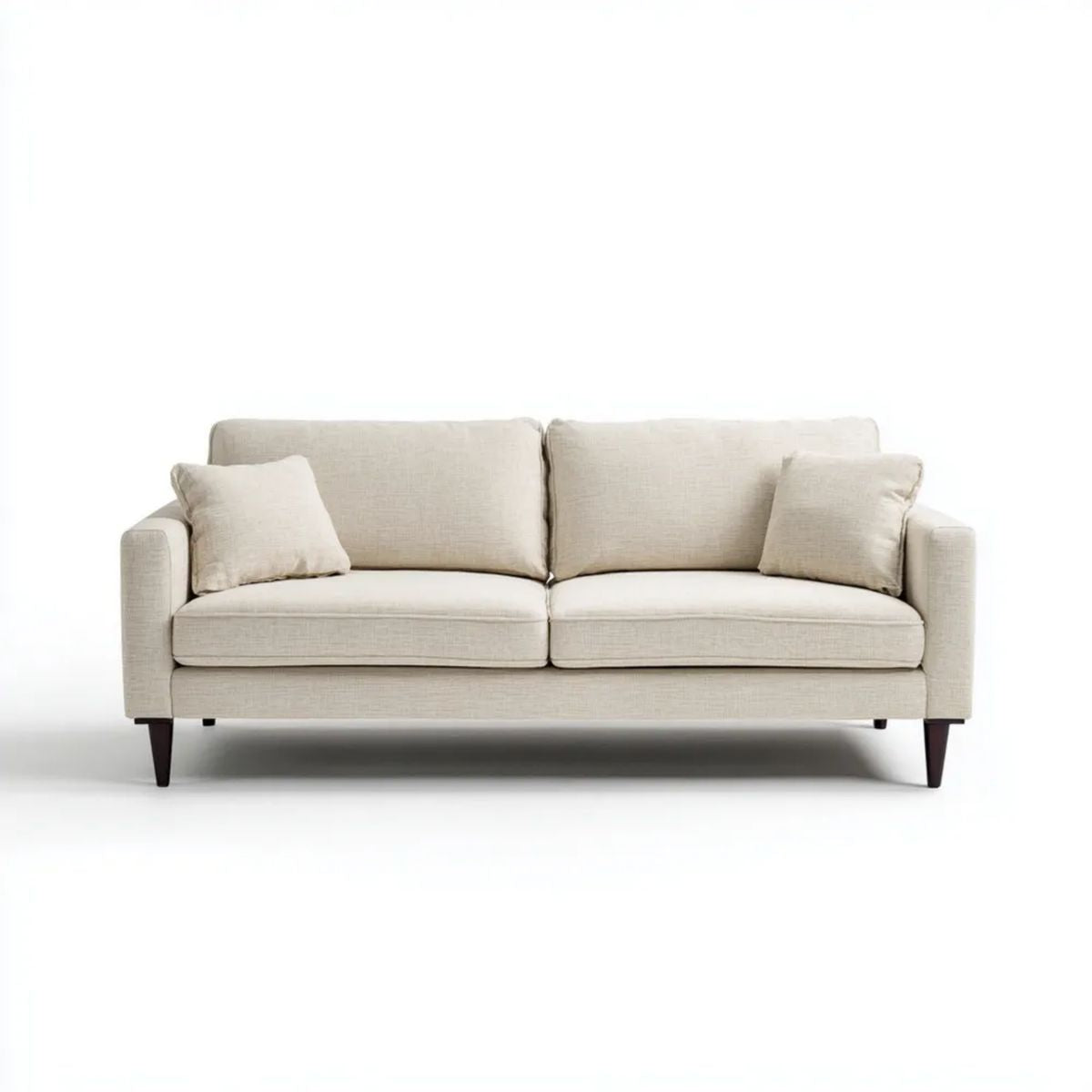 Dwuosobowa sofa kremowa z tapicerką poliestrową i drewnianymi nogami, 180 x 85 x 85 cm