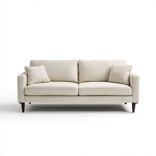 Dwuosobowa sofa kremowa z tapicerką poliestrową i drewnianymi nogami, 180 x 85 x 85 cm