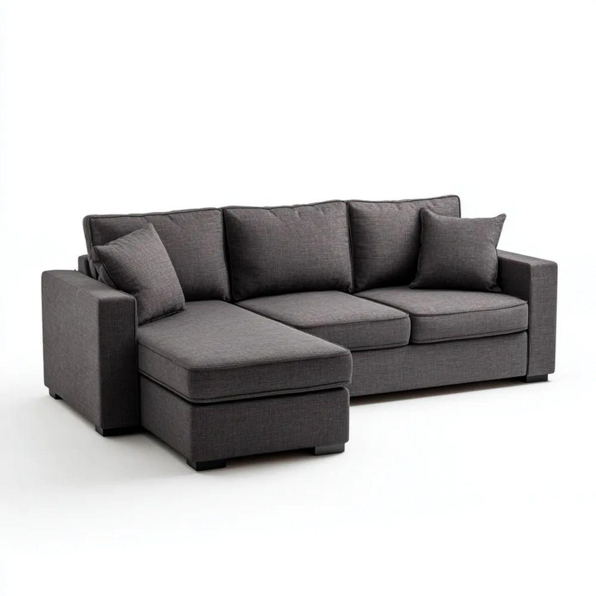 Grafitowa sofa narożna z lewostronną leżanką, tapicerka poliestrowa, 260 × 160 × 85 cm