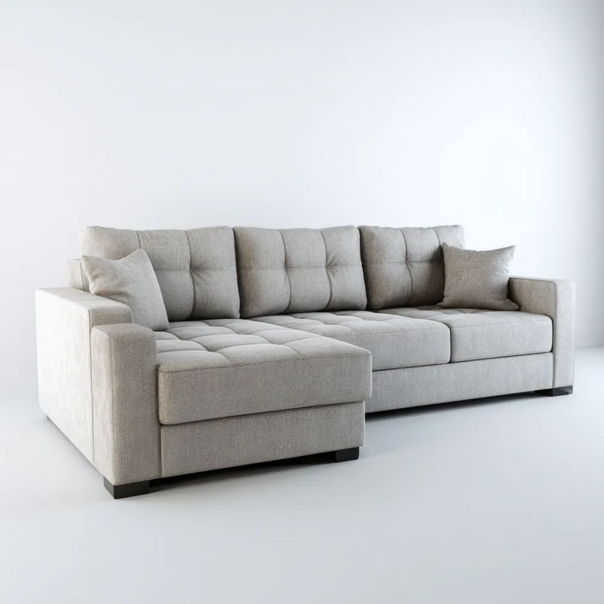 Jasnoszara sofa narożna w kształcie L z lewostronnym szezlongiem, tkanina, 280 x 170 x 85 cm