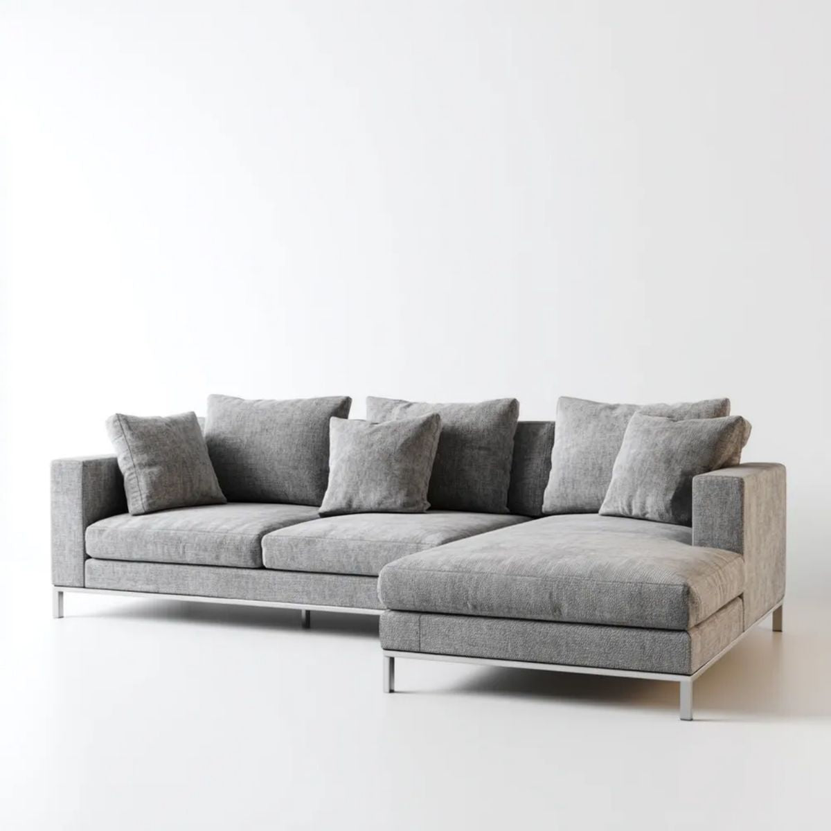 Prawostronna sofa narożna w kształcie L z tapicerką poliestrową, szara, 280 × 160 × 85 cm