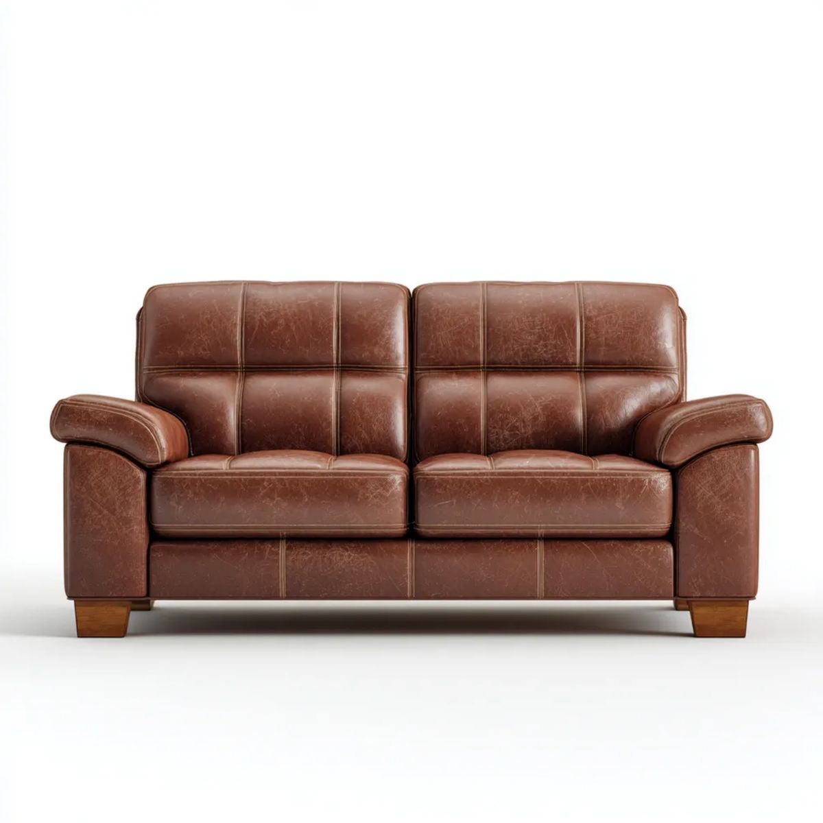 Brązowa dwuosobowa sofa ze skóry syntetycznej, 165 x 90 x 92 cm
