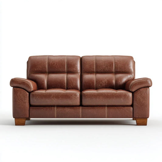 Brązowa dwuosobowa sofa ze skóry syntetycznej, 165 x 90 x 92 cm