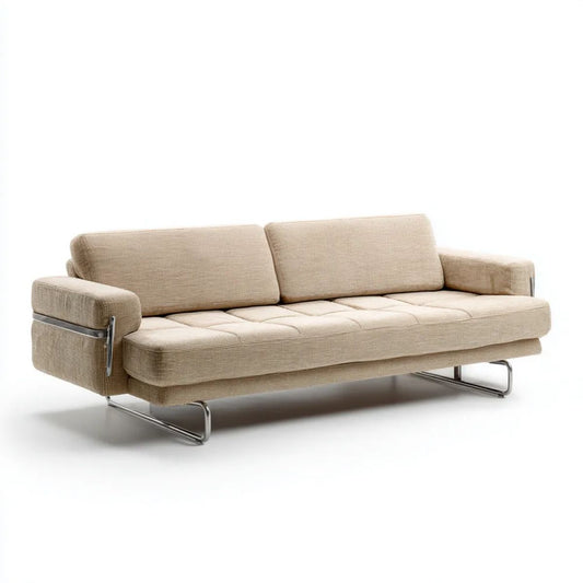 Beżowa trzyosobowa sofa rozkładana z tapicerką poliestrową 210 x 90 x 85 cm