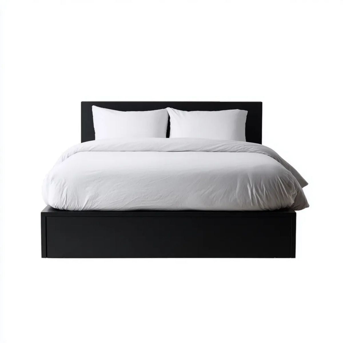 Czarne łóżko dwuosobowe z płyty MDF 160 x 200 cm z prostokątnym zagłówkiem