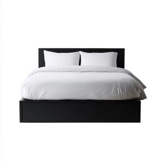 Czarne łóżko dwuosobowe z płyty MDF 160 x 200 cm z prostokątnym zagłówkiem