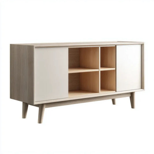 Szafka RTV z drzwiami przesuwnymi z płyty MDF, biało-dębowa, 140 x 40 x 75 cm