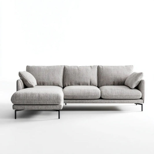 Szara sofa narożna z lewym szezlongiem, tkanina, 280 x 160 x 85 cm