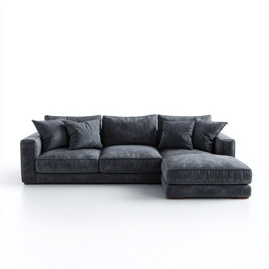 Grafitowa sofa narożna prawostronna z weluru poliestrowego 280 × 170 × 85 cm