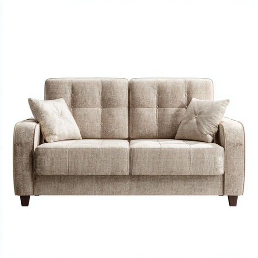 Beżowa sofa dwuosobowa z tapicerką poliestrową 160 x 85 x 90 cm