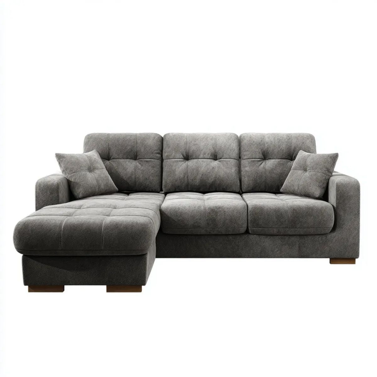Szara sofa narożna w kształcie L z lewostronnym szezlongiem, obicie poliestrowe, 260 × 160 × 88 cm