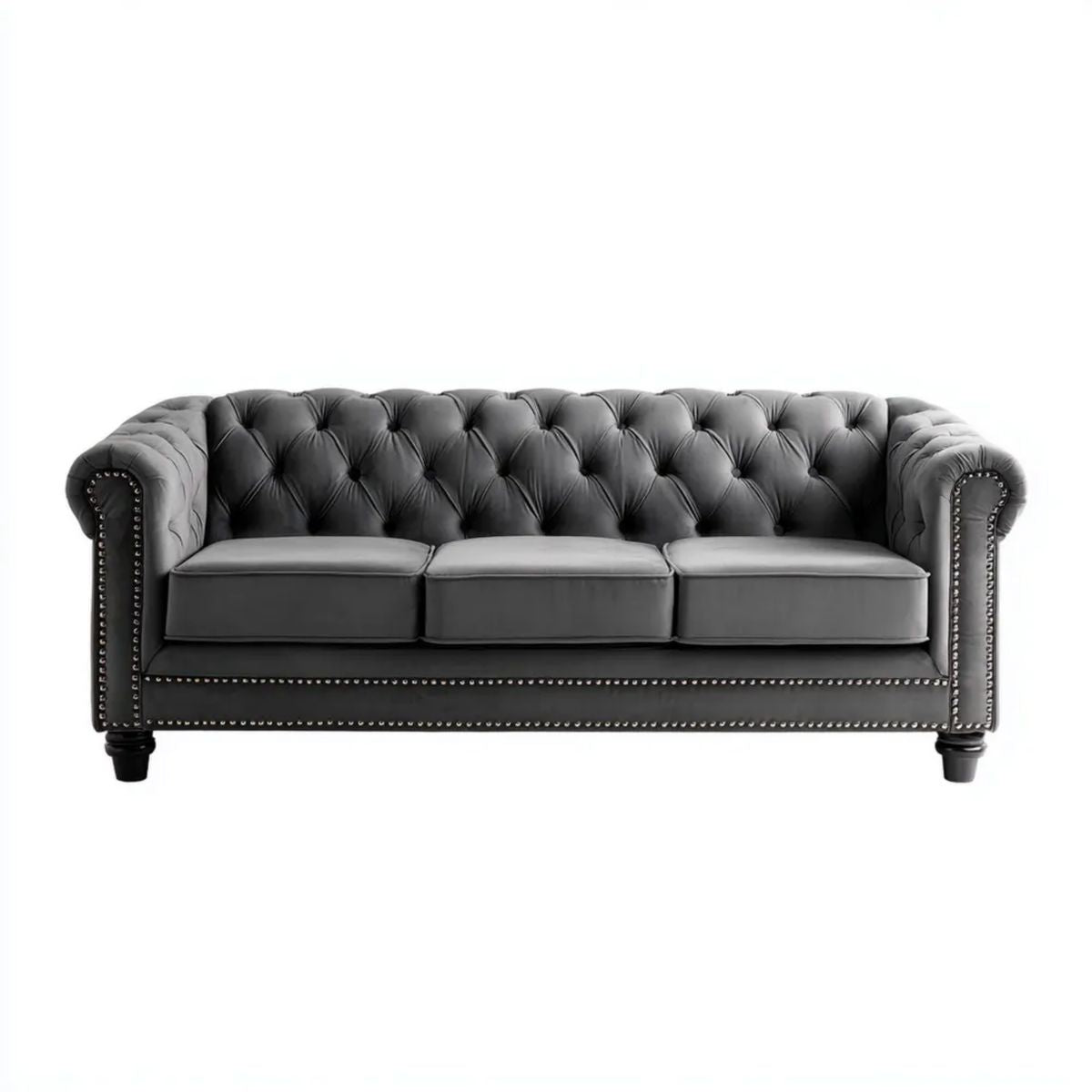 Sofa trzyosobowa Chesterfield czarna ze skóry syntetycznej PU, 225 × 90 × 75 cm