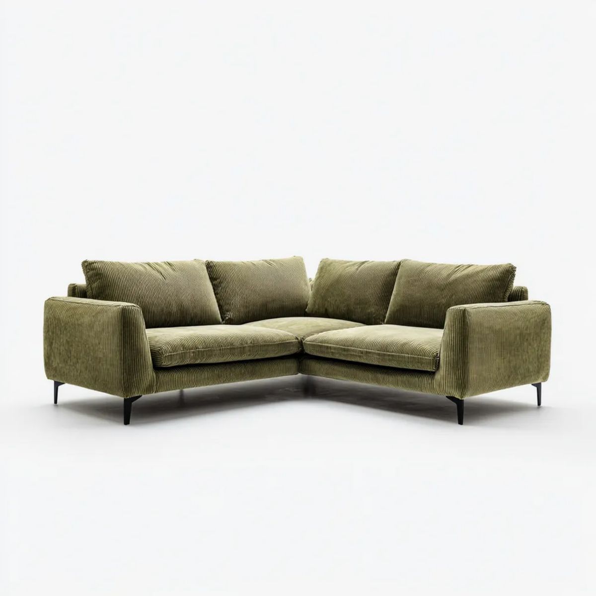 Oliwkowa sofa narożna w kształcie L, sztruksowa z poliestru, 240 × 160 × 85 cm