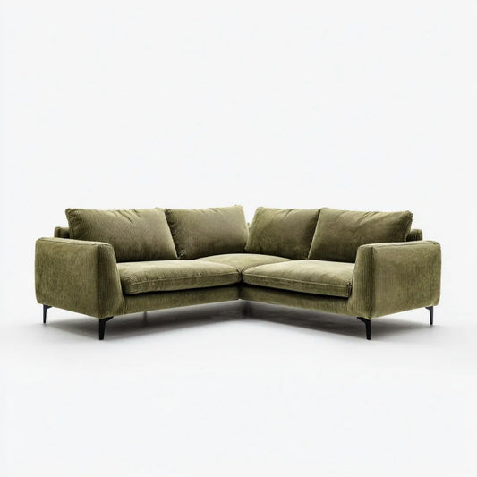 Oliwkowa sofa narożna w kształcie L, sztruksowa z poliestru, 240 × 160 × 85 cm