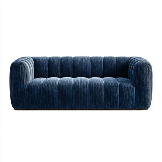 Granatowa sofa dwuosobowa z tapicerką sztruksową, 170 x 90 x 75 cm