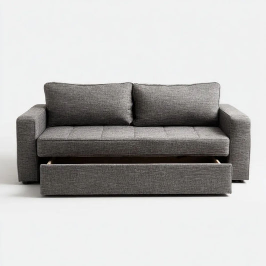 Szara sofa rozkładana z tapicerką poliestrową, 160 x 90 x 85 cm
