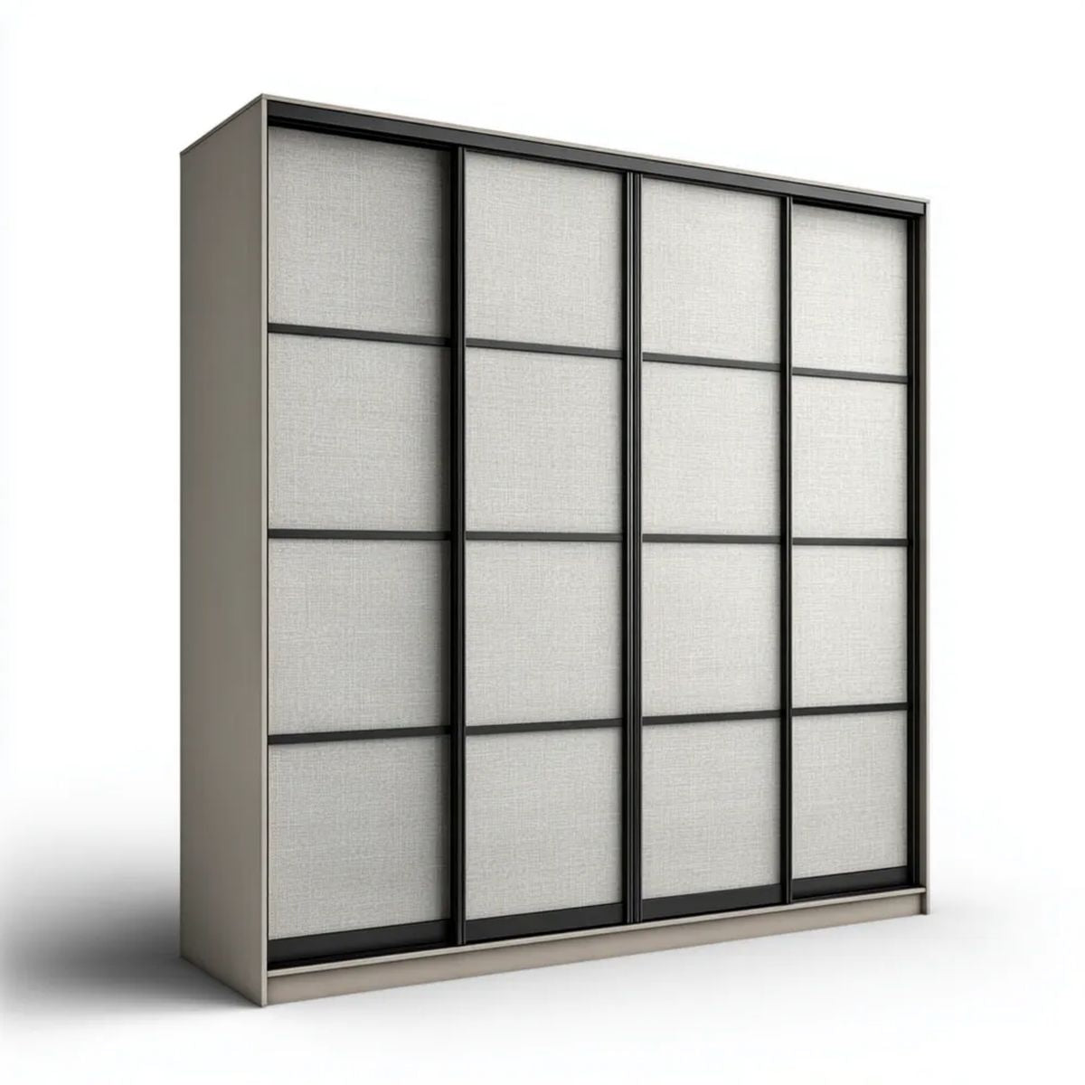 Szafa przesuwna 4-drzwiowa z płyty wiórowej laminowanej, szara z czarnymi profilami, 200 x 60 x 220 cm