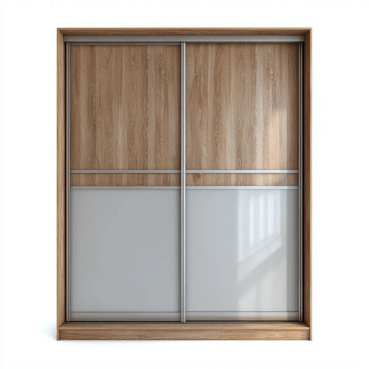 Szafa przesuwna z płyty laminowanej i szkła, jasny dąb/biała/srebrna, 200 × 60 × 220 cm