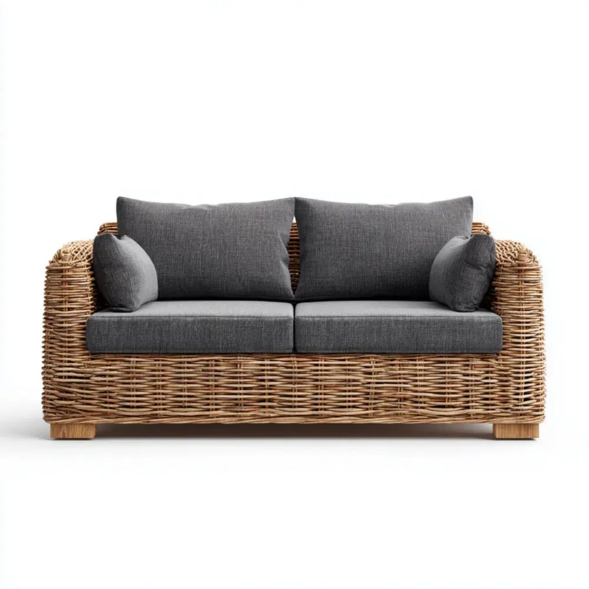 Dwuosobowa sofa ogrodowa z rattanu brązowa z grafitowymi poduszkami, 150 x 80 x 80 cm