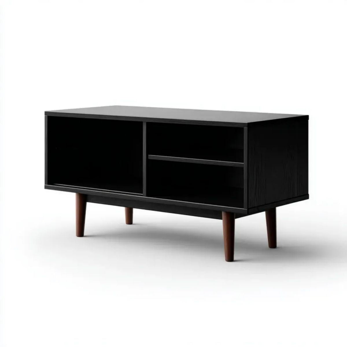 Czarna szafka RTV z płyty MDF 120 × 40 × 60 cm na drewnianych nogach